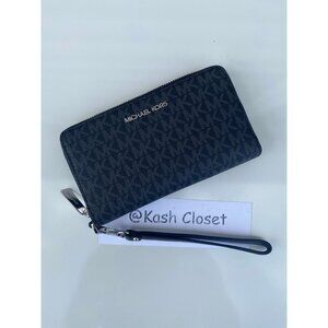Michael Kors wristlet large phone case wallet jet set travel MK signature black